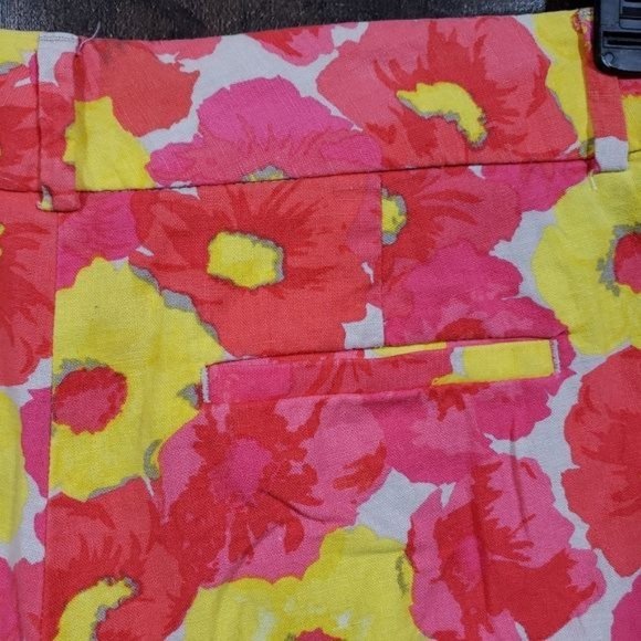 LOFT coral & yellow floral linen blend floral print shorts woman's size 2 - Picture 5 of 9